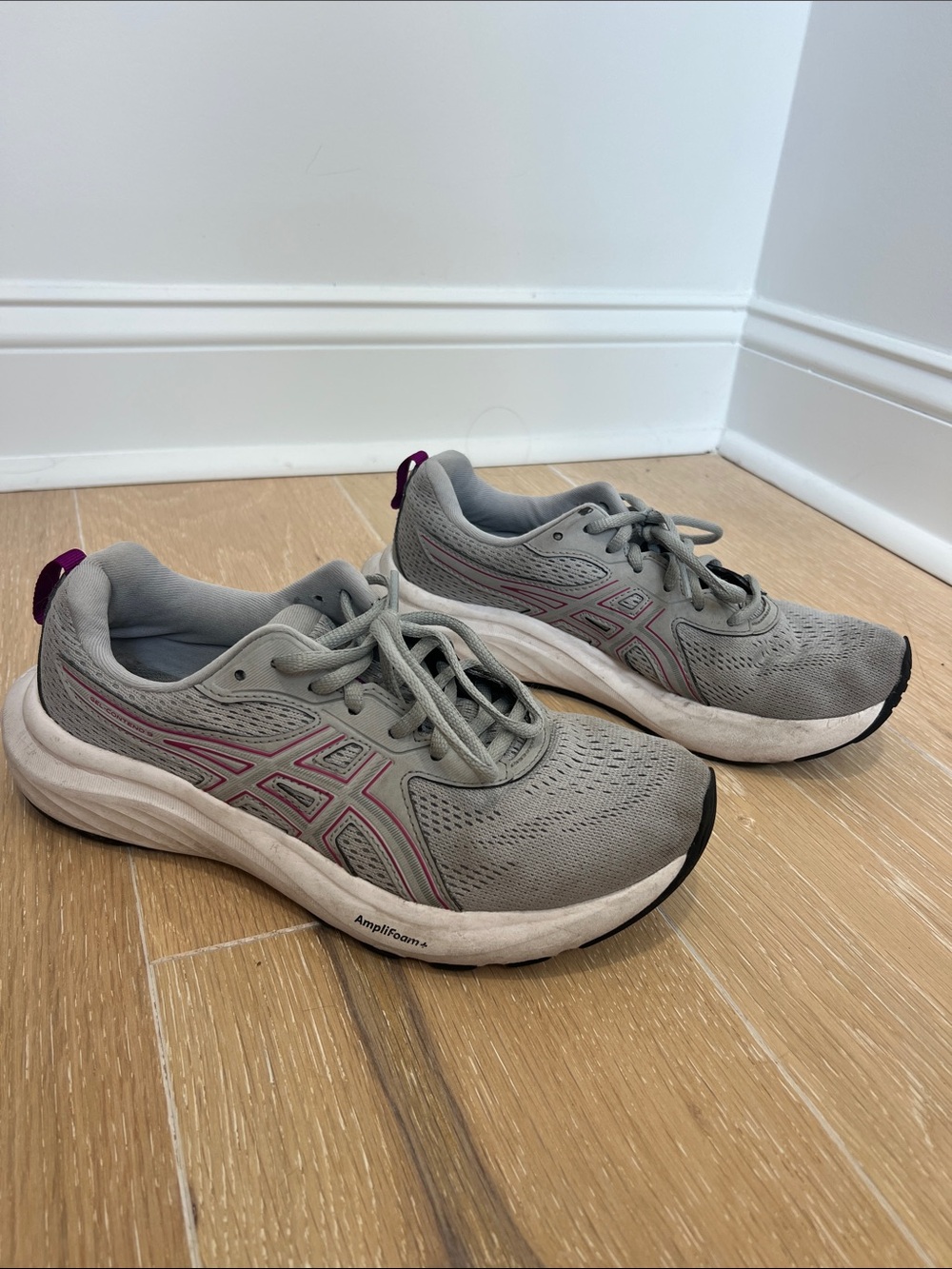 ASICS Gray Athletic Running Shoes with Pink Accents